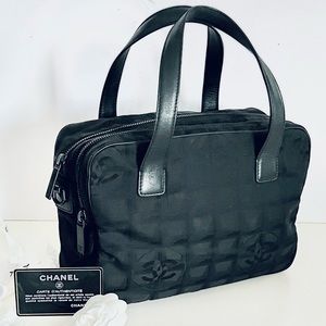 Vintage CHANEL Travel Line Nylon & Leather Handbag black